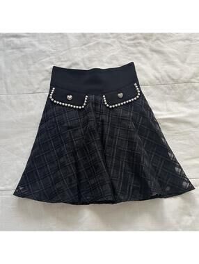 Ank Rouge Black Plaid Chiffon Pearl Pocket Skater Skirt Jirai Kei From Japan